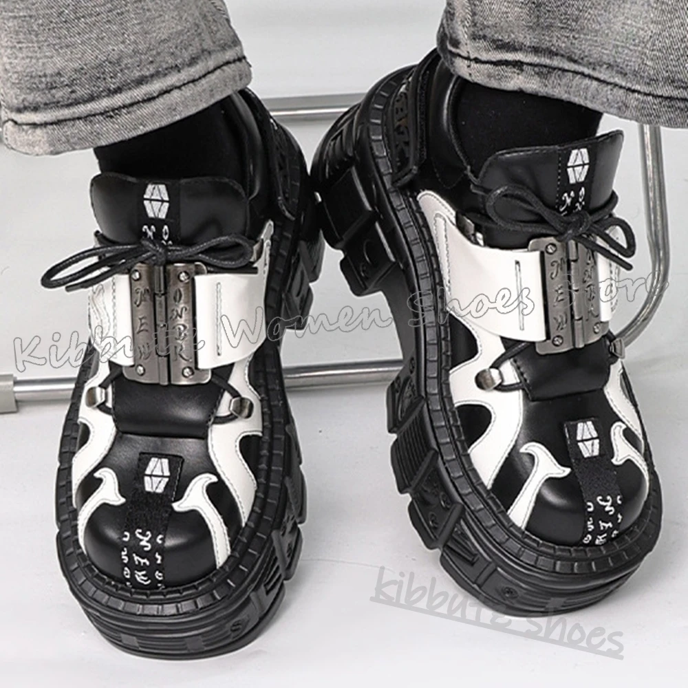 

Sneaker Ankle Boots Patchwork Leather Metal Decor Square Toe Chunky Heels Fashion Luxury Elegant Comfortable Sexy Spicy Girl New
