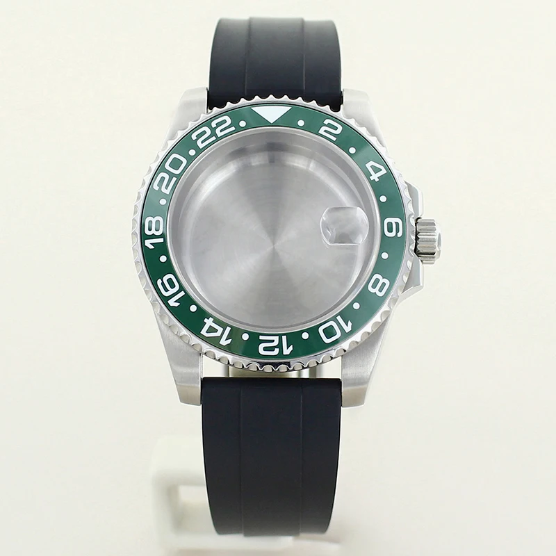 

20ATM 40mm GMT Watch Case Rubber Strap Compatible with For NH34/38 NH35 NH36 NH70 8215 8205 Eta2824 Movt Sapphire Crystal Glass