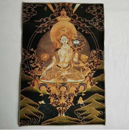 Tibet Tibetan Cloth Silk White Tara Spirit of Compassion Goddess Tangka Thangka