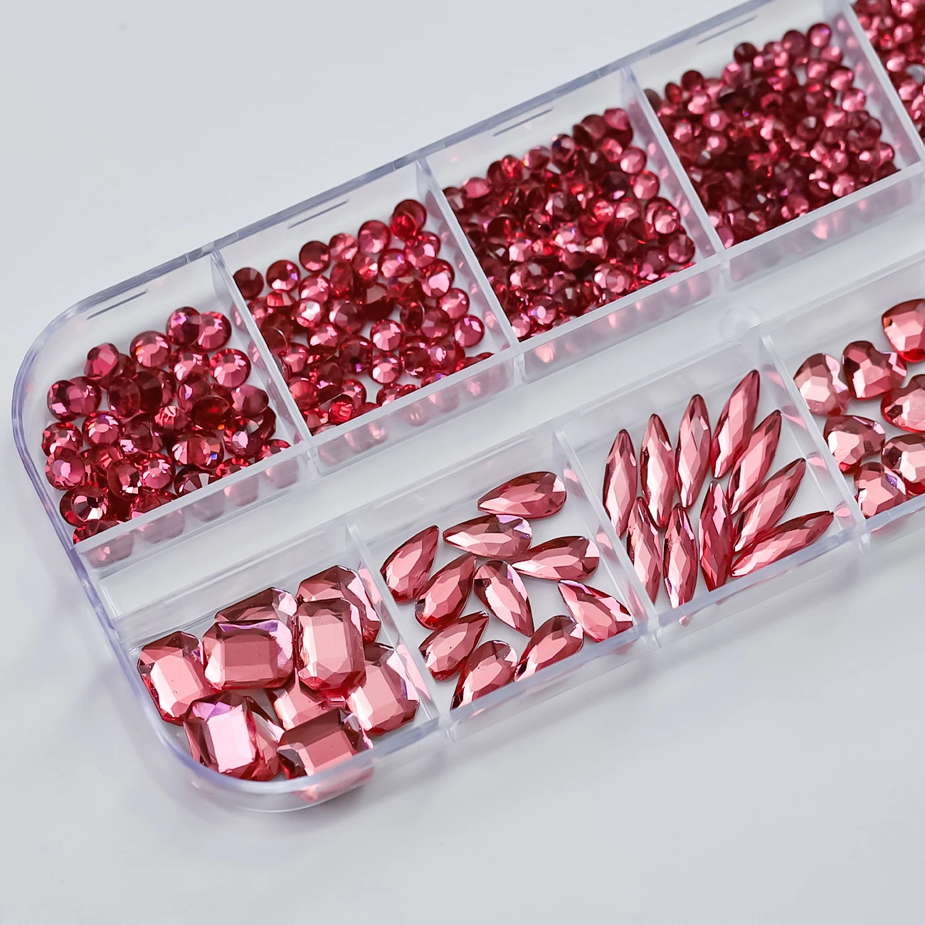 12Grid(About900+pc) 3D Rose Red Nail Art Rhinestones Mixed-Shapes Flatback Glass Diamond Nail Charms DIY Manicure Accessories PH