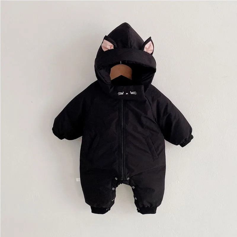 Baby jumpsuit winter new plush and thick hooded down climbing suit for babies to go out and hug clothes, newborn cotton jacket