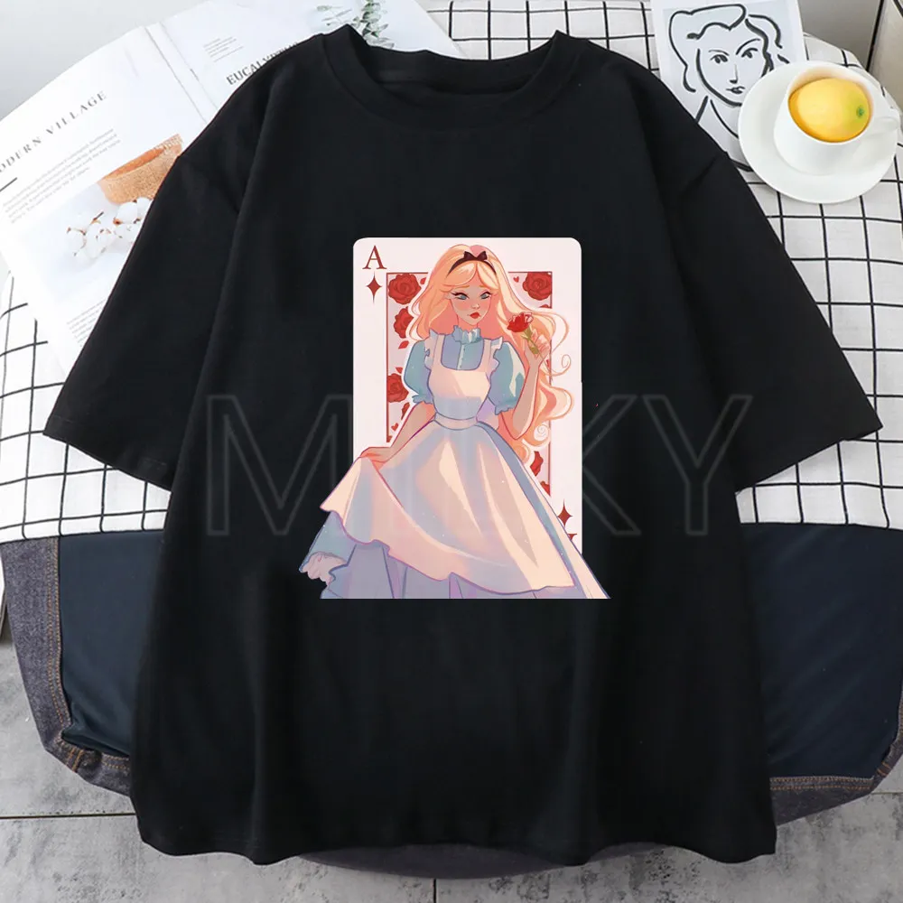 Anime Cartoon Alice In Wonderland Women T-shirts Harajuku Grunge Short Sleeve T Shirt Fashion Streetwear Tops Graphic T Shirts