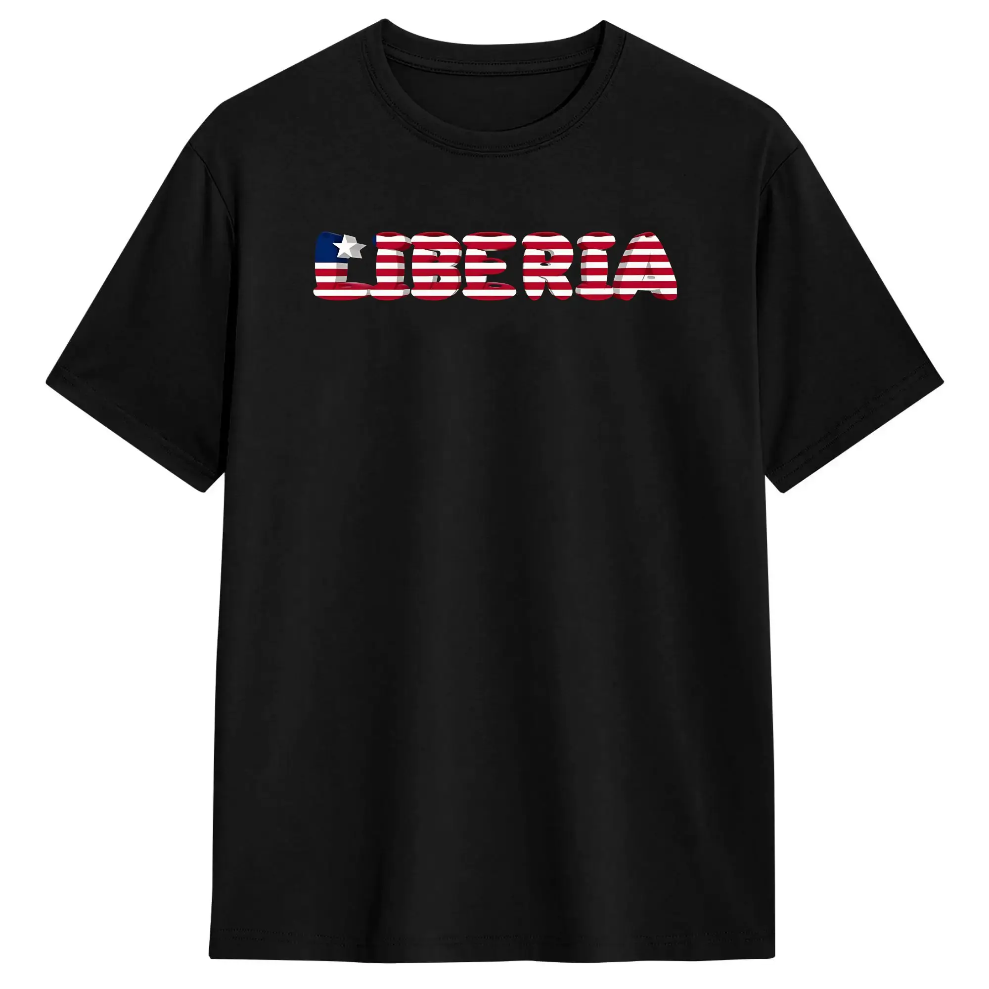 Cartoon Outline Liberia Flag Pure Cotton T-Shirt For Men Summer  Y2K Retro T Shirts O Neck Hip Hop Tees Oversized Design Tops