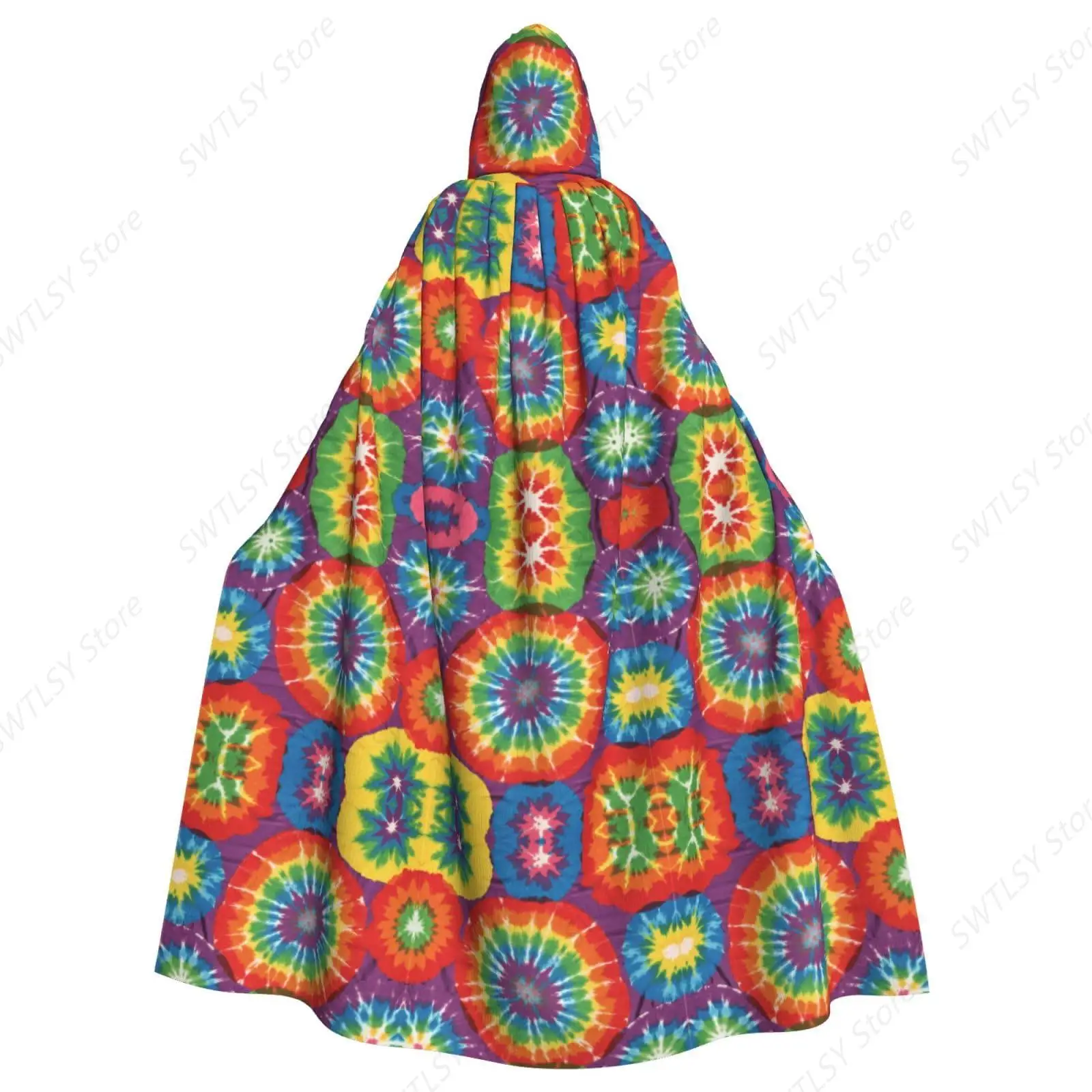 Halloween Role Play Cloak Costume - Colorfu Tie Dye Art Hoodie Dress Cloak Tunic Full Length Devil Cloak for Boys Girls