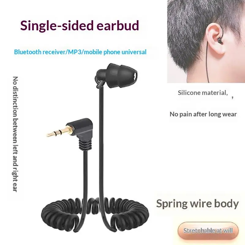 Single Side Wired In-Ear Earphone Heavy Bass Flexible Spring Cable Headset for Drivers Student Home Daily Use