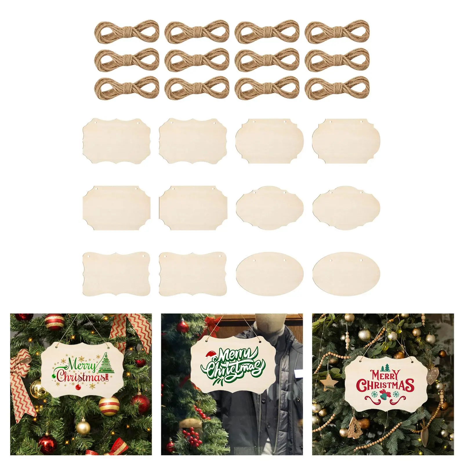 

12Pcs Blank Wooden Plaque Unfinished Hanging Wood Sign DIY Wooden Slices Hang Tag for Wall Decoration Graphic Restaurant