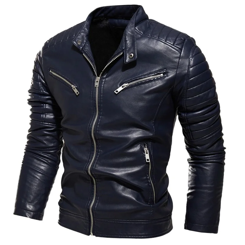 Men’s Winter Leather Jacket Slim Motorcycle Jackets Men Biker Coats Fashion Zipper Solid Moto Streetwear Leather Outerwear Man