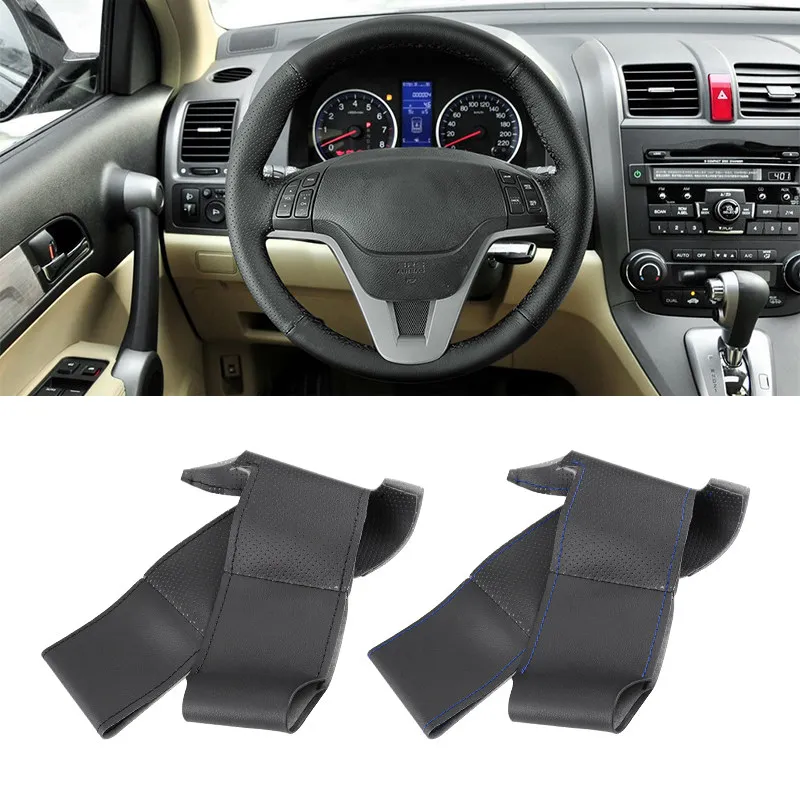 For Honda CR-V CRV 2009 2010 2011 DIY Hand-stitched Perforated Leather Car Interior Steering Wheel Braid Protective Cover Trim