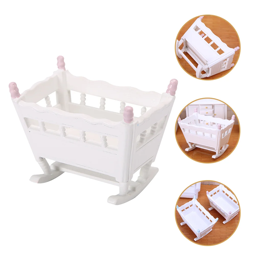 

Mini Cradle House Furniture Dollhouse Adornment Cradles and Beds Wood Model Baby