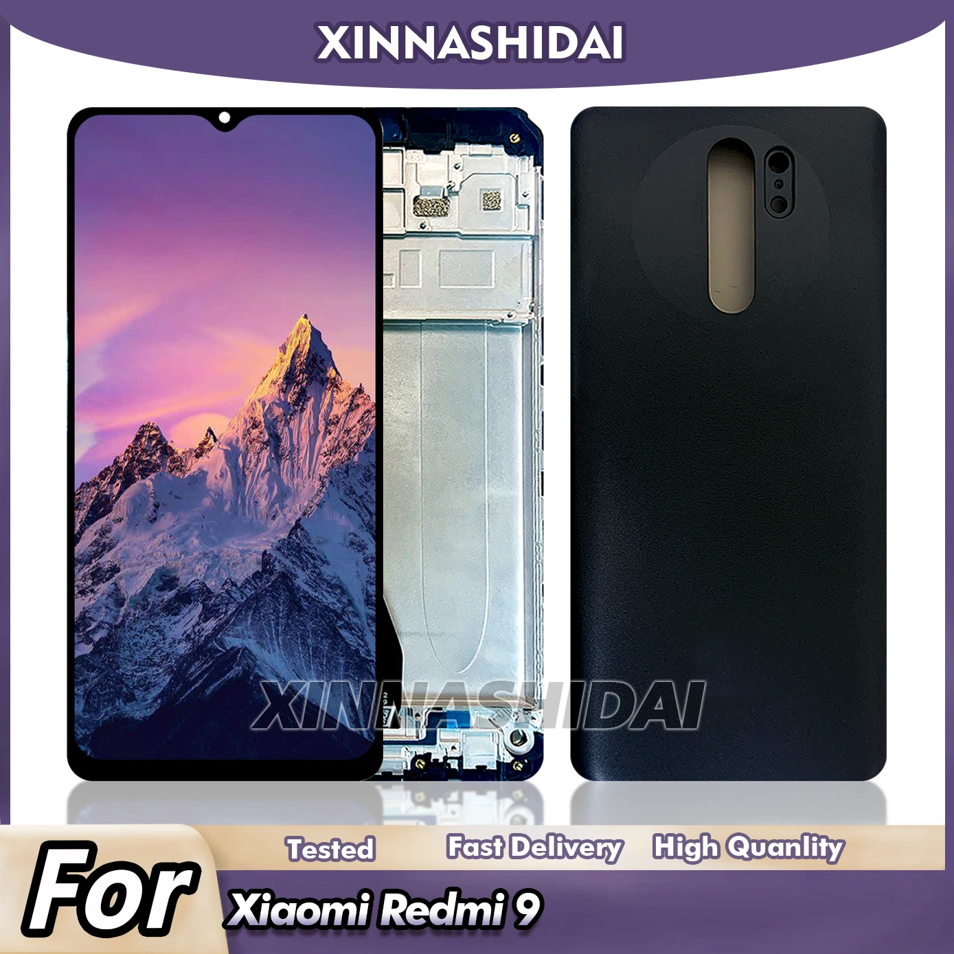 6.53 Inch LCD For Redmi 9 Display Touch Screen Digitizer Assembly with Frame And Battery Cover for Redmi 9 M2004J19G M2004J19C