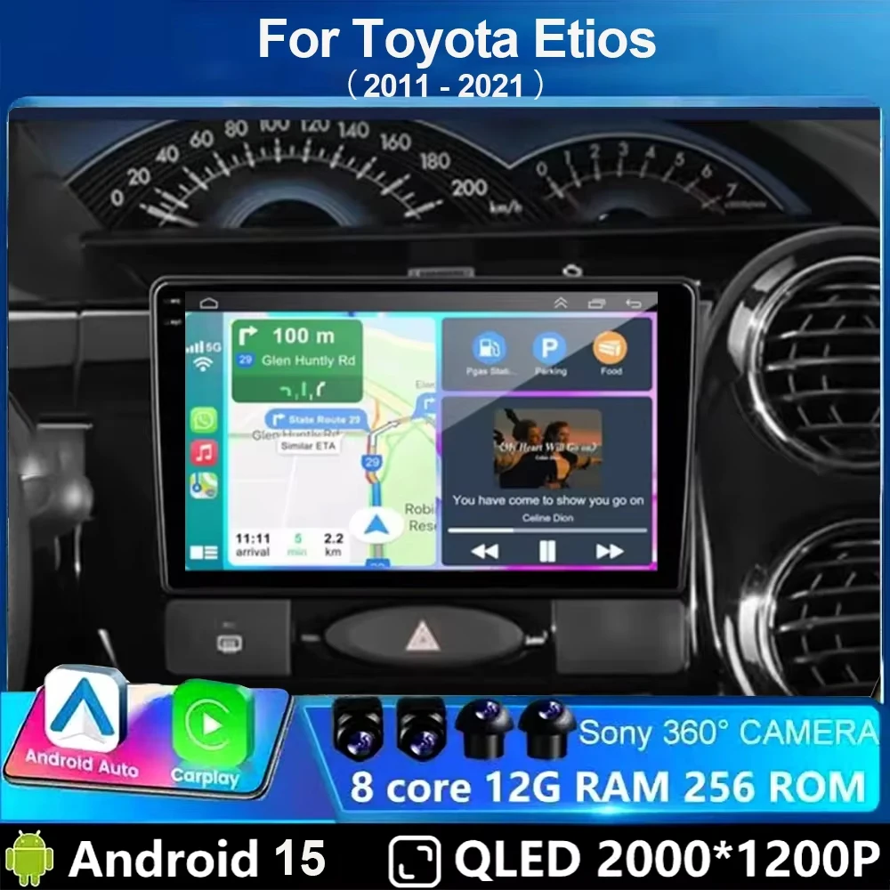 Central Multimídia Automotiva Android 15 de 9 Polegadas com Carplay e Auto para Toyota Etios 2011-2021, Rádio Automotivo com DSP, Vídeo, GPS, Navegação, 2 Din, DVD Estéreo, WIFI+4G