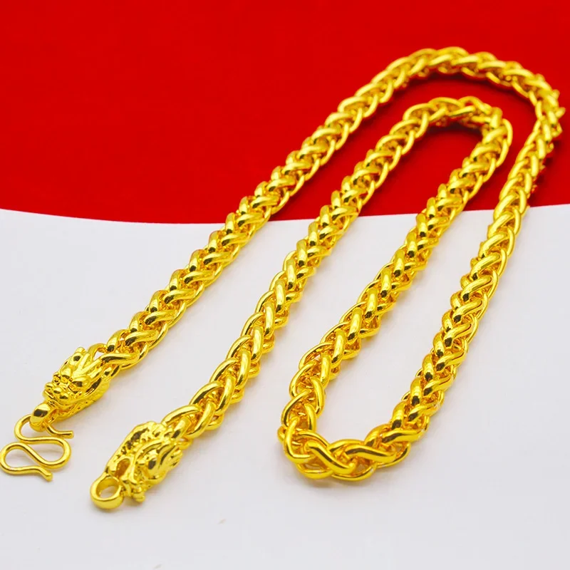 AU999 عقد ذهب شخصية جديدة كبيرة سميكة رئيس سلسلة نقل رجالي 24K نقية 60 سنتيمتر مجوهرات الاستبداد موضة الرقبة ornaValen