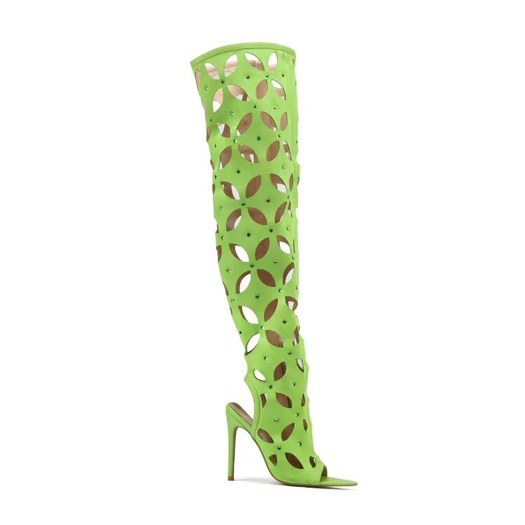 

Летние женские сандалии выше колена с блестящими кристаллами и острым носком, ботинки на шпильке, на высоком каблуке с боковой молнией, дизайн, обувь большого размера