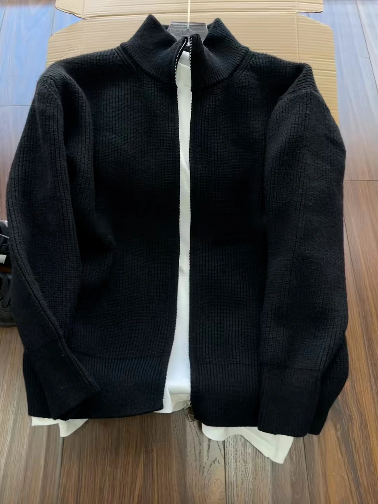 

Bla American Sle Knitted Sweater 000g Double Zipper Stand Collar Open Cardigan Men's Loose Outerwear Autumn Season