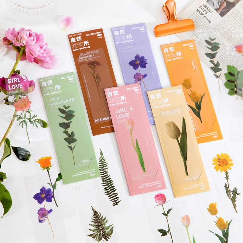 

5Pcs/Set Nature Plants Bookmarks PET Translucent Flower Book Note Marker Page Holder Stationery Office School Reading Gift