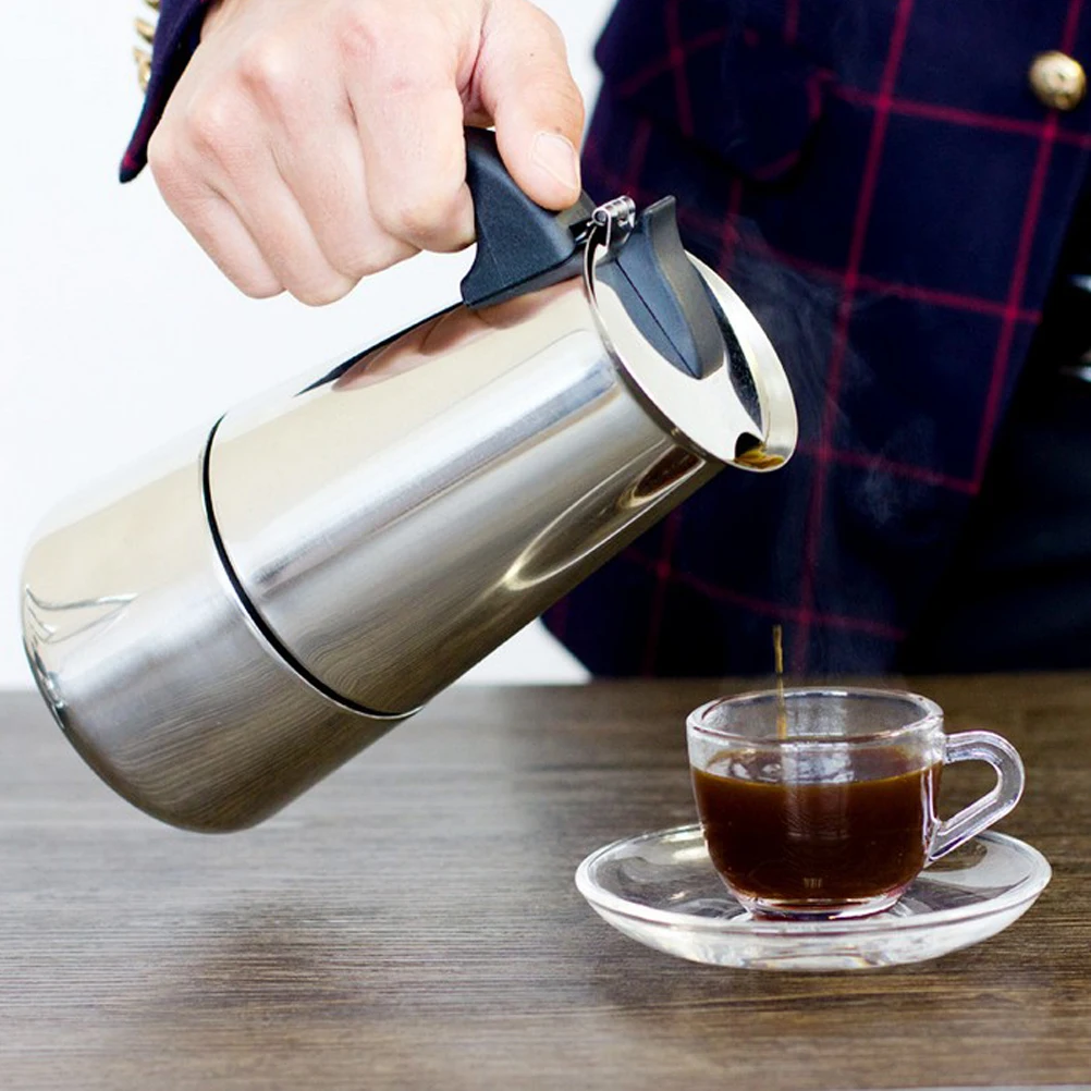 

300Ml Stainless Steel Coffee Maker Pot For Home Office Travel Ergonomic Handle Easy Clean Stovetop Espresso Maker Tool