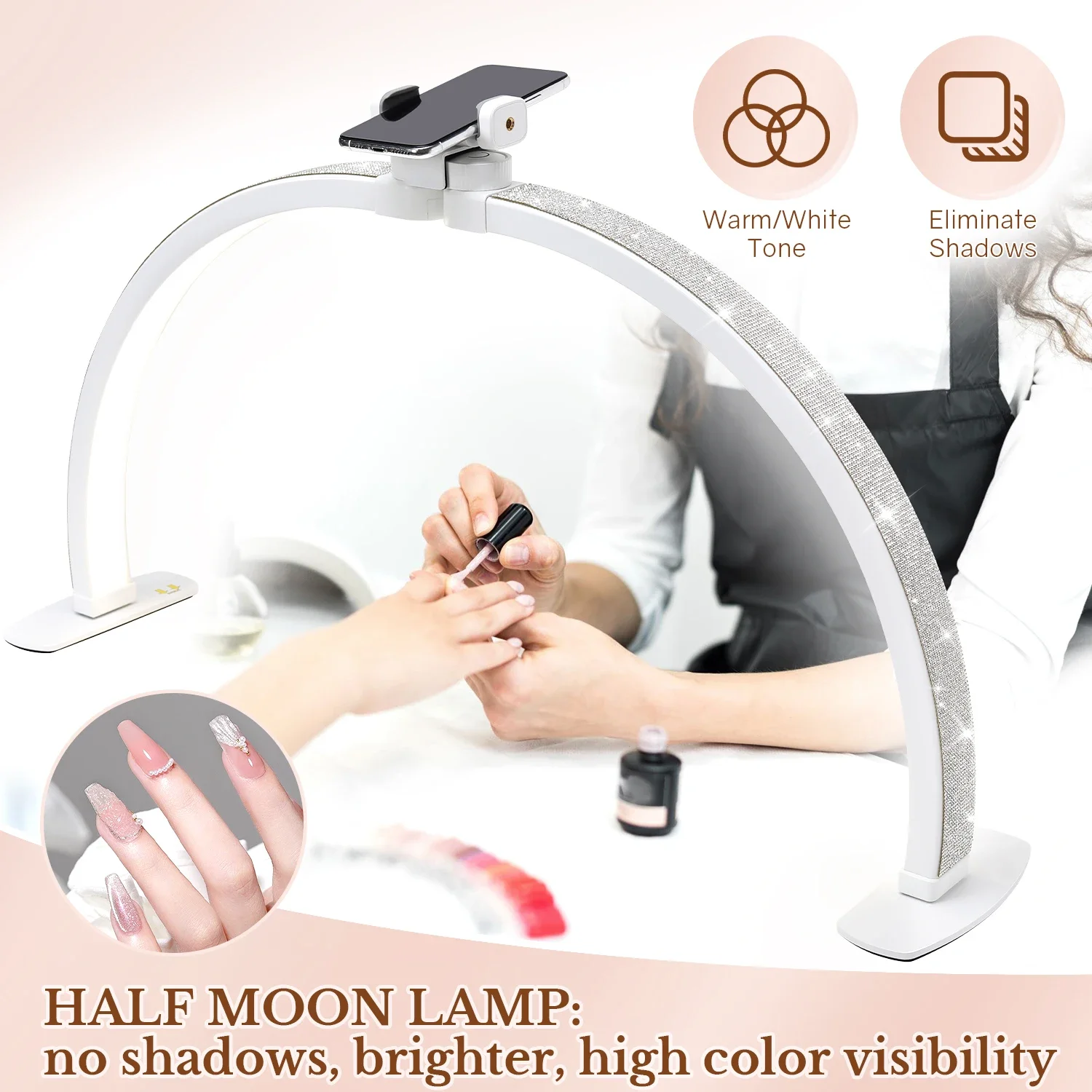 3000-6000K Half Moon Nail Table Lamp For Lash Work Foldable LED Crescent Manicure Desktop Light Arch Beauty Salon Fill Lighting