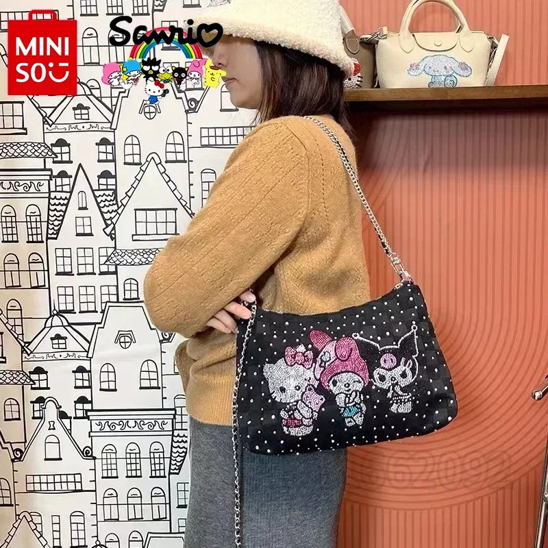 Miniso Hello Kitty nuevo bolso de mano para mujer con diamantes marca de lujo bolso de hombro de moda para mujer bolso de mujer de dibujos animados