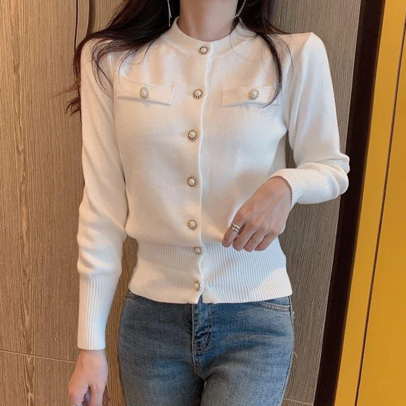 Zoki Fashion Women Cardigan Sweater Spring Knitted Long Sleeve Short Coat Casual Single Breasted Korean Slim Chic Ladies Top