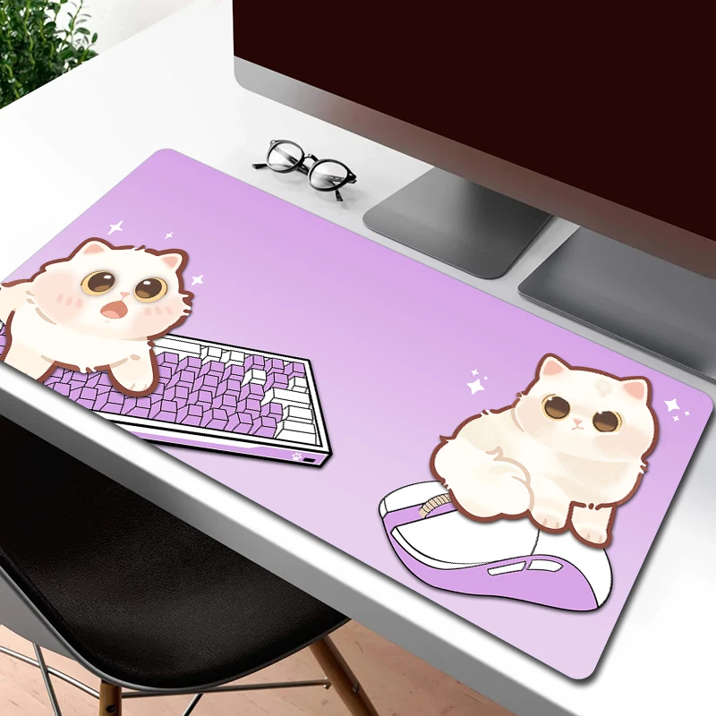 

Cute Cat Mouse Pad Gamer Kawaii HD Print Large Mousepad Gaming Otaku Computer Desk Mat Game Non-Slip Rubber Office Mouse Mat XXL