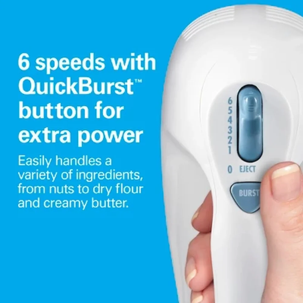 6 Speed Hand Mixer 250W Portable Electric Mixer Dishwasher Safe Beaters Bowl Rest Feature QuickBurst Button Kitchen Baking Tool