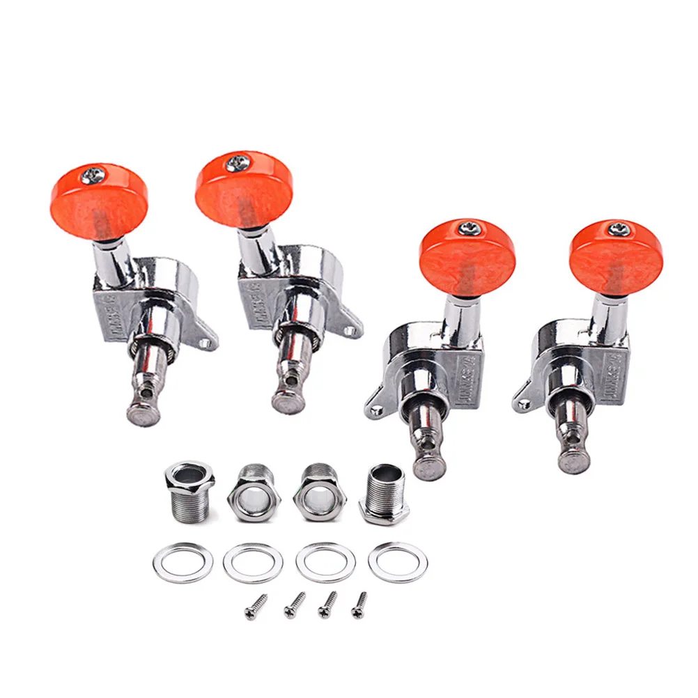 

4pcs 2L 2R Enclosed Ukulele Tuning Pegs Sealed Machine Heads Metal Vintage Amber Buttons Replacement For Acoustic Ukulele Tuners