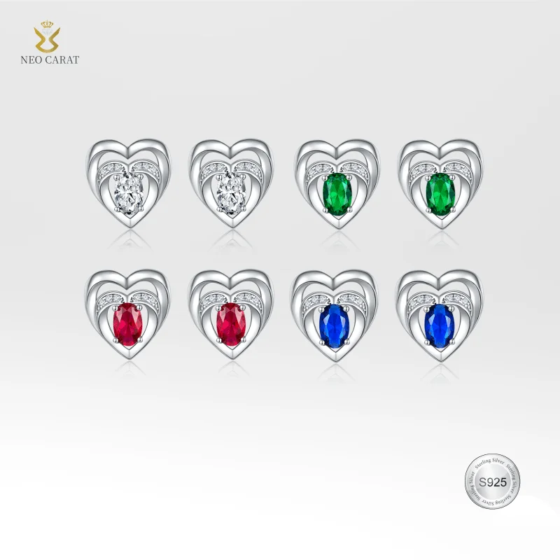

NEO CARAT S925 silver plated white K gold women's earrings, egg shaped moissanite, cultivated red/blue/emerald D-grade
