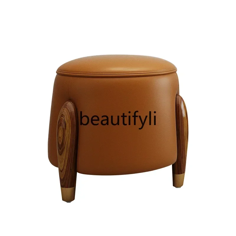 Chinese solid wood tea stool Zen modern simple low round stool (2 starting shots)
