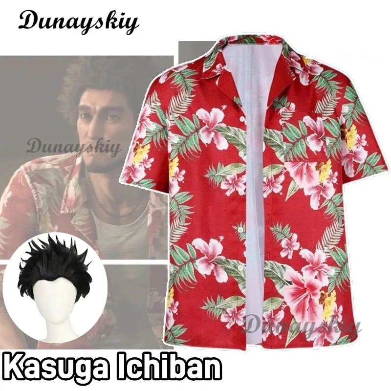 

Kasuga Ichiban Game Coat Red Printed Coat Gangdom Costume Wig Cosplay Tojo Clan Daily Outfit Halloween Cos Party For Man Fantasy