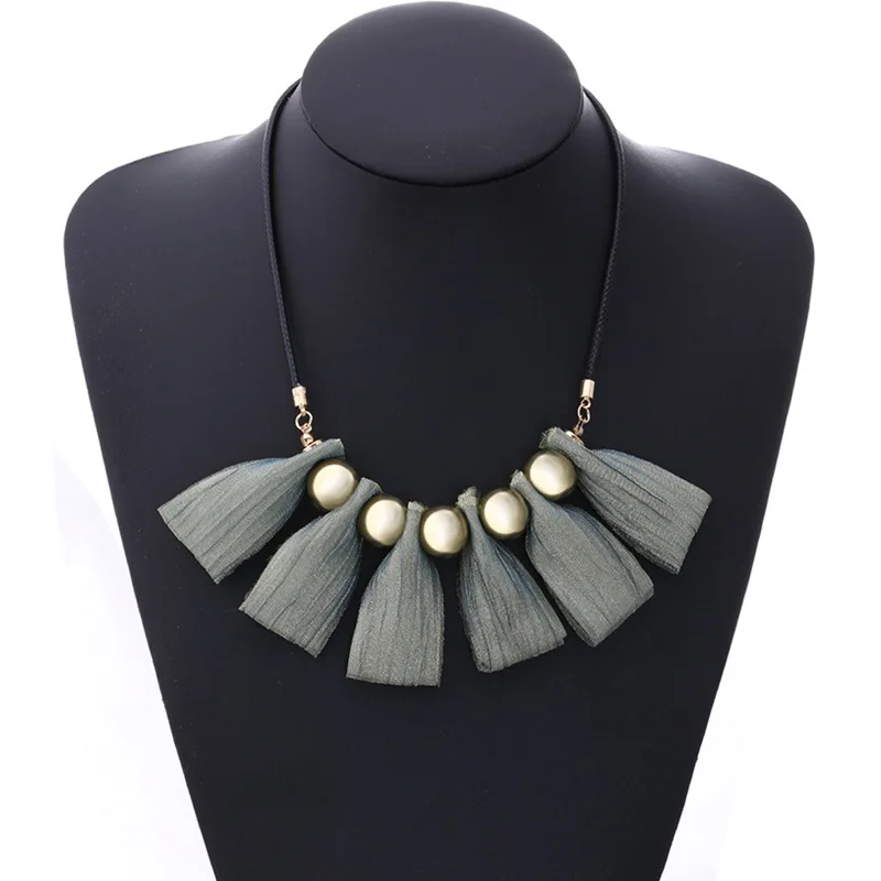 European and American retro necklaces, women's silk cloth fan-shaped pendants, necklaces, cross-border new popular jewelry whole