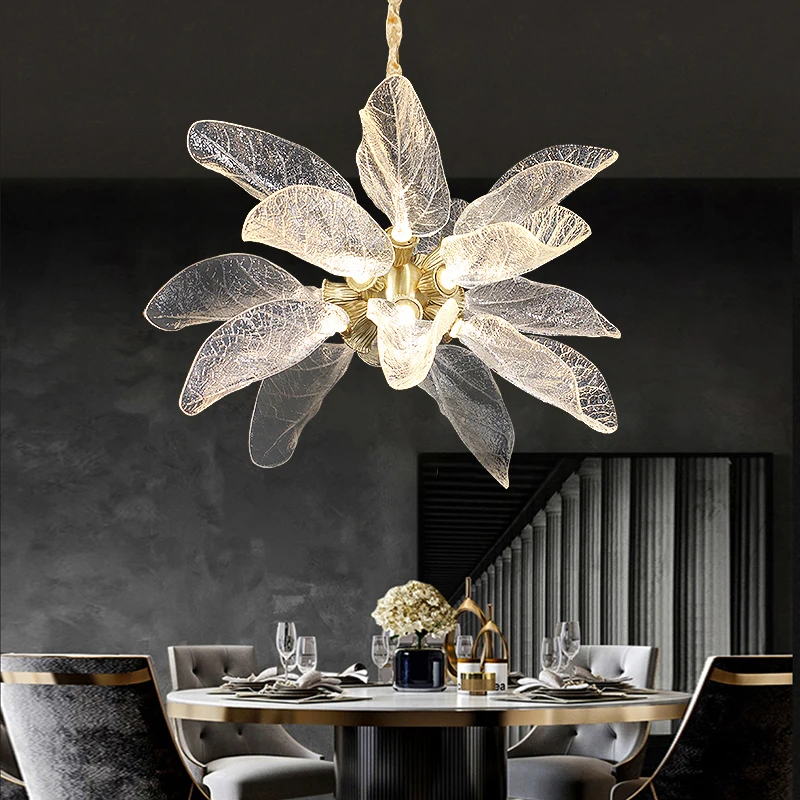 Full copper light luxury living room crystal chandelier post-modern simple and atmospheric villa bedroom dining room light