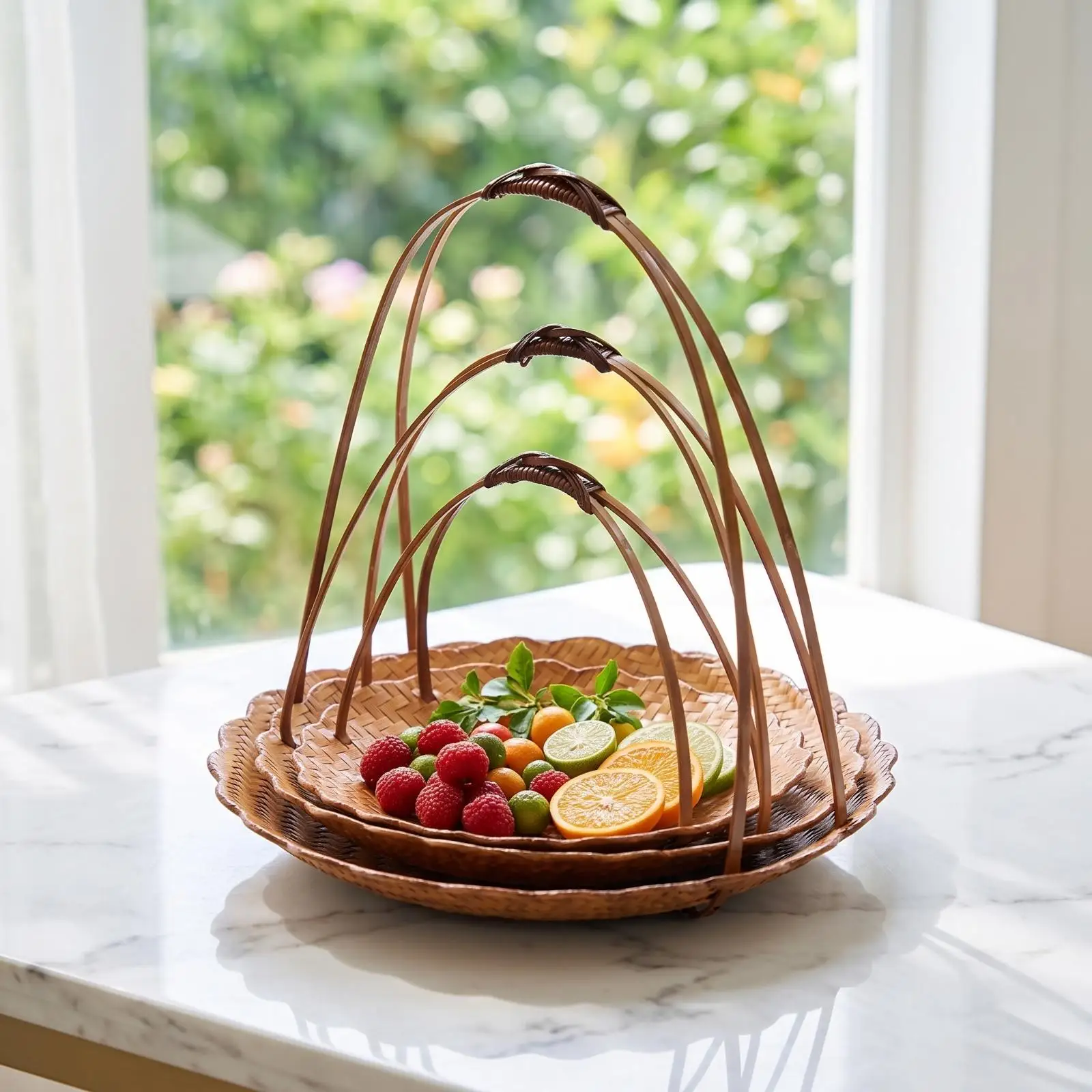 Portable Bamboo Tray with Raised Handle for Bread Pastry Serving and Home Styling