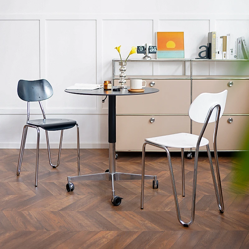 Modern style dining chair, solid wood curved plywood backrest, steel alloy frame, stackable, vintage home furniture
