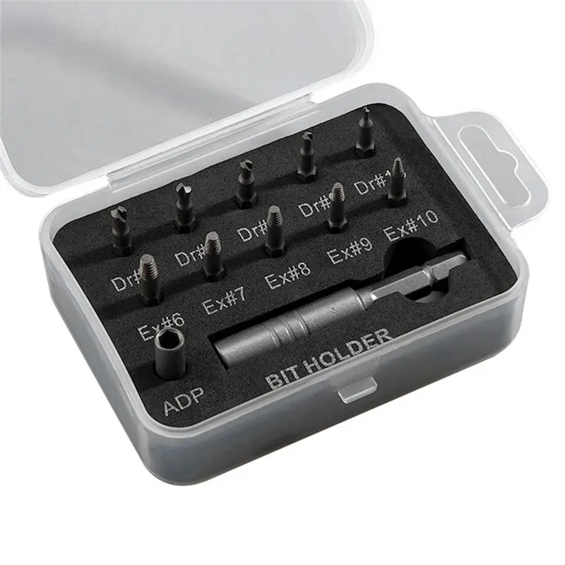 AEE6-12Pcs Broken Head Screw Extractor Tool Set For Removing Rusted And Damaged Bolts For Car Repair Durable