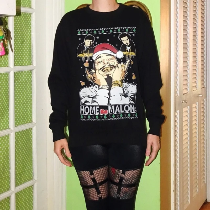 Vintage Post Malone Ugly Christmas Autumn and Winter Sweatshirt M Home Malone Long Sleeve Keep Warm Matching Hoodies Pullover