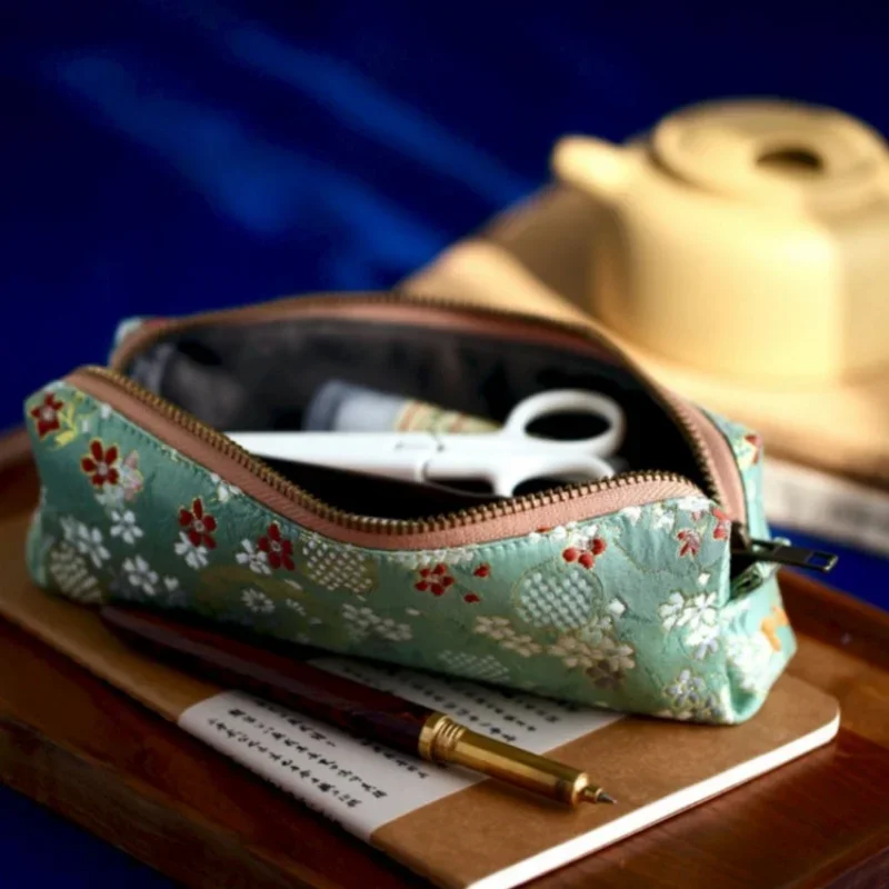 Vintage Embroidery Pencil Case Art Flower Bird Silk Brocade Pen Bags School Supplies Household Sundry Storage Pouch Kids Gifts