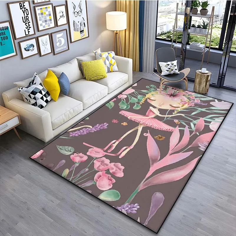 Cartoon Ballerina Girl Carpet Watercolor Dancer Area Rug Living Room Bedroom Bedside Dorm Soft Floor Mat Home Entrance Door Mat