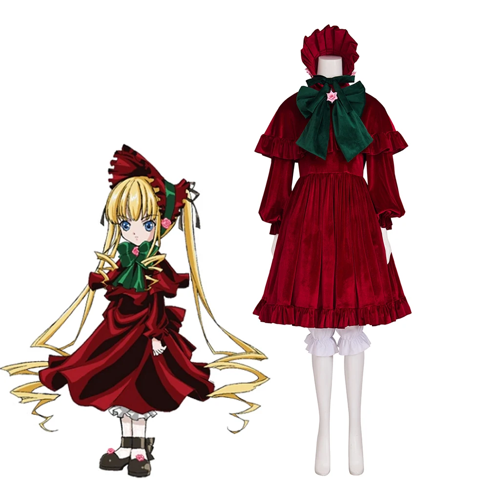 

Shinku Cosplay Costume Red Dress Hat Set Anime Rozen Maiden Lolita Costume Female Halloween Party Game Comic Con Daily Clothes