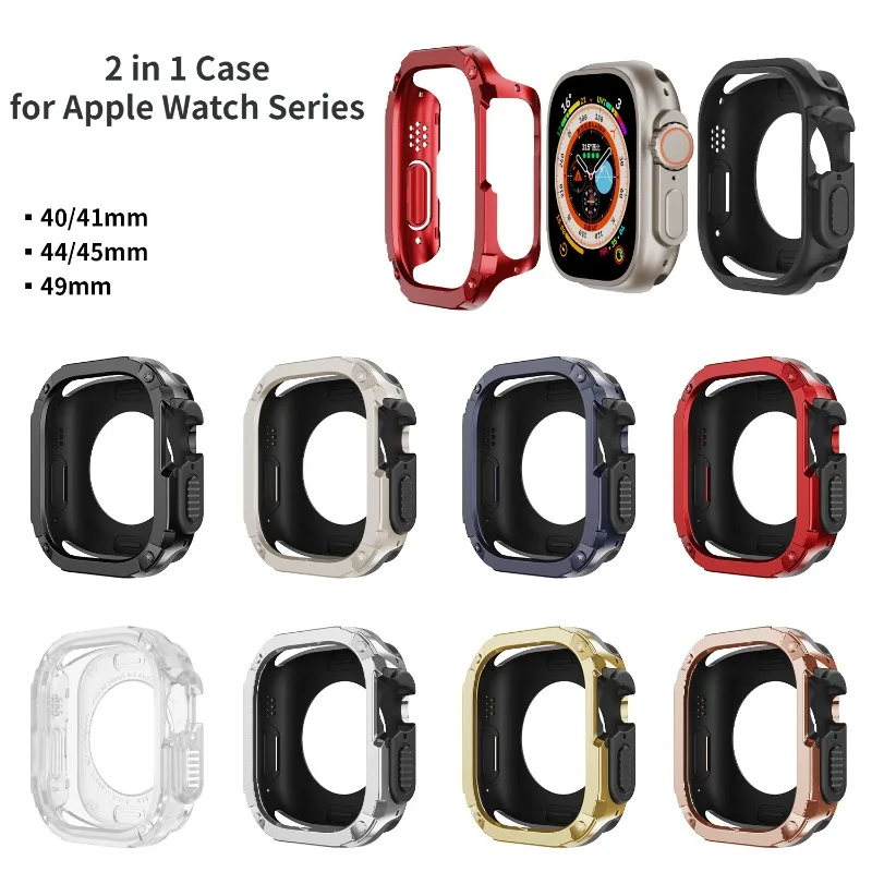 2 في 1 الحال بالنسبة لساعة أبل سلسلة 8/7/SE/6/5/4 الترا 41 مللي متر 45 مللي متر 40 مللي متر 44 مللي متر 49 مللي متر تي بي يو + قطعة صدمات حامي الوفير ل iwatch