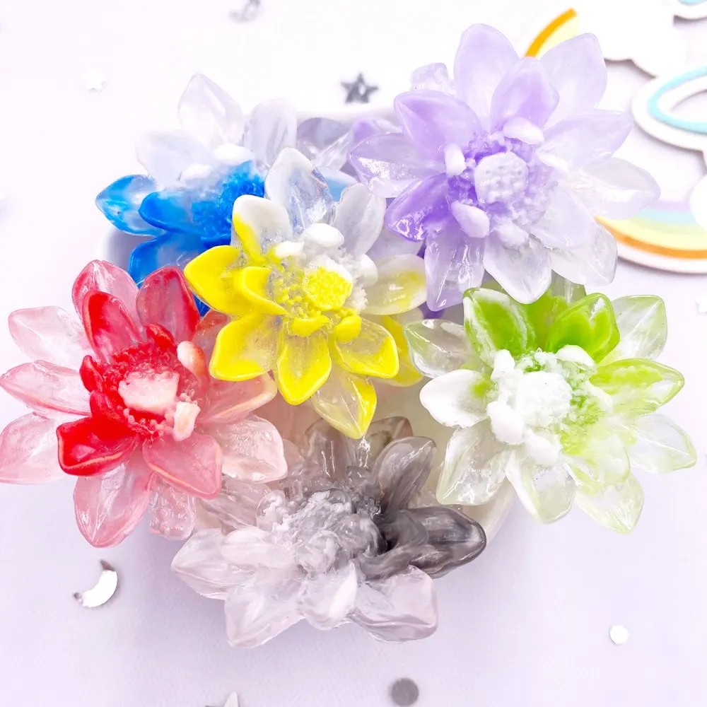 40mm Resin Colorful Gradual Candy Color Lotus Flat back Flower Rhinestones Figurines Scrapbook Ornaments DIY Bow Clothing Crafts