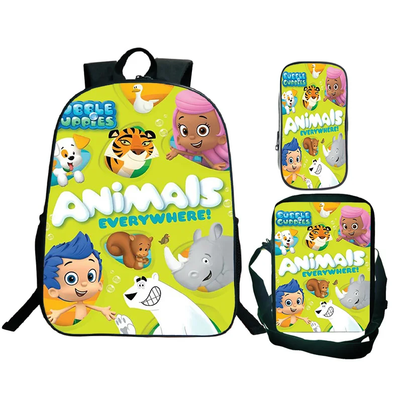 

Fun Cartoon Bubble Guppies DIY Custom Bagpack Cartoon Bubble Fish Backpack Shoulder Bag Pen Bag 3pcs Hot Sale Backpacks Mochilas