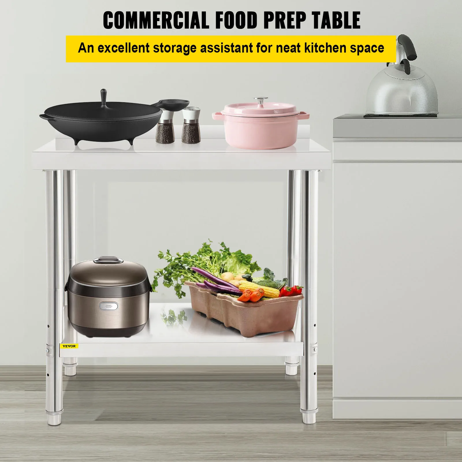 VEVOR Stainless Steel Work Prep Table 30 x 24 x 35/ 36 x 24 x 35 Inch 440lbs Load Capacity with Backsplash and Undershelf