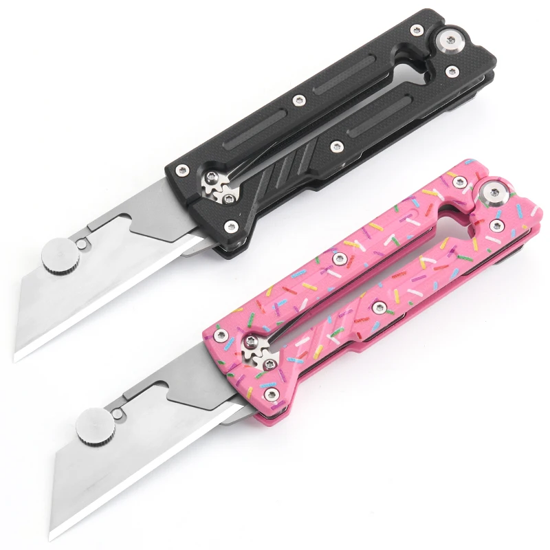 Folding Utility Knife with G10 Handle, Replaceable Blade,Comes with 10 Extra Blades,for Office,Camping, Handcraft,Parcel Opening