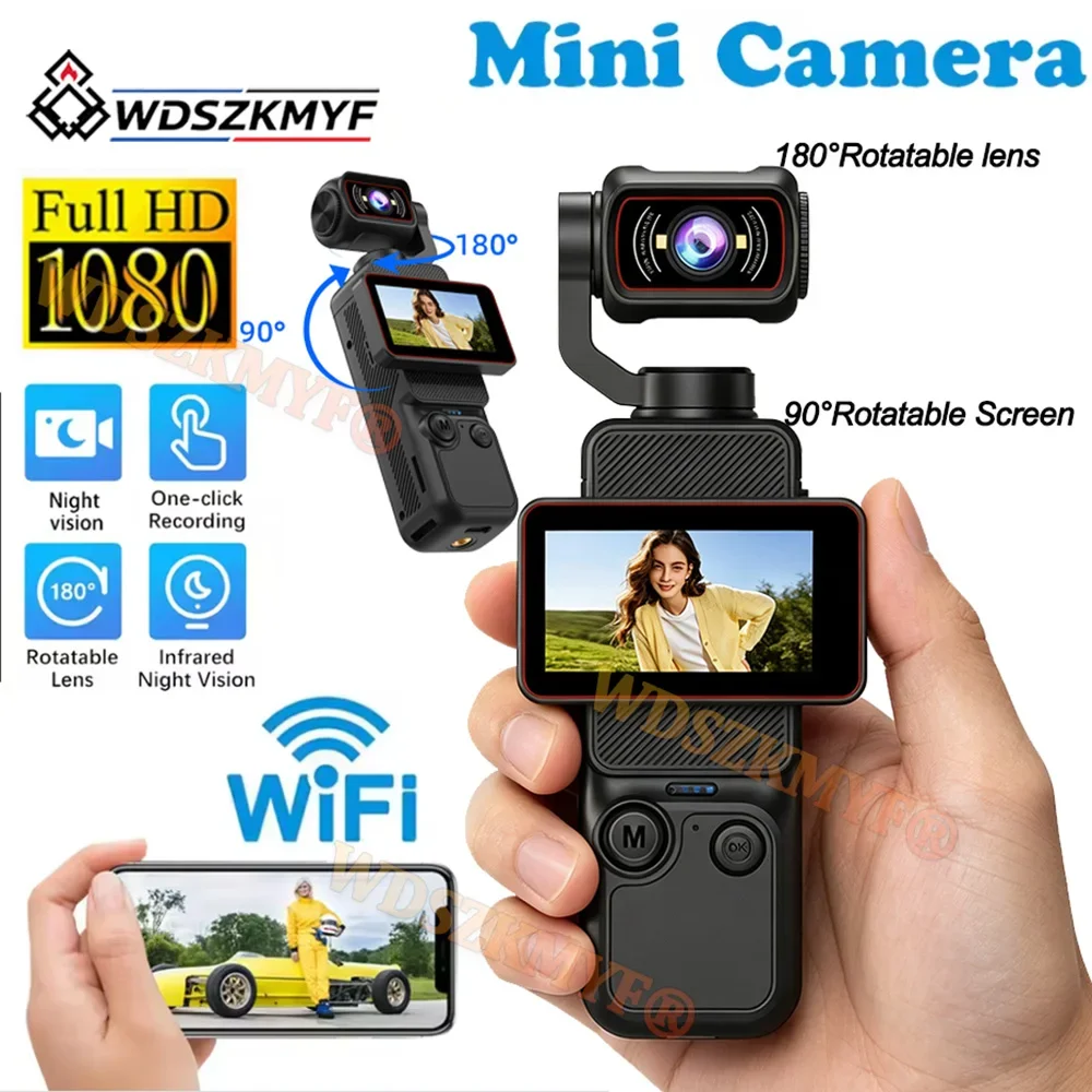 Handheld HD Action Camera 180° Automatic Rotation Lens 1.97'' Screen Video Recorder Outdoor Sports Pocket Vlog Camcorder
