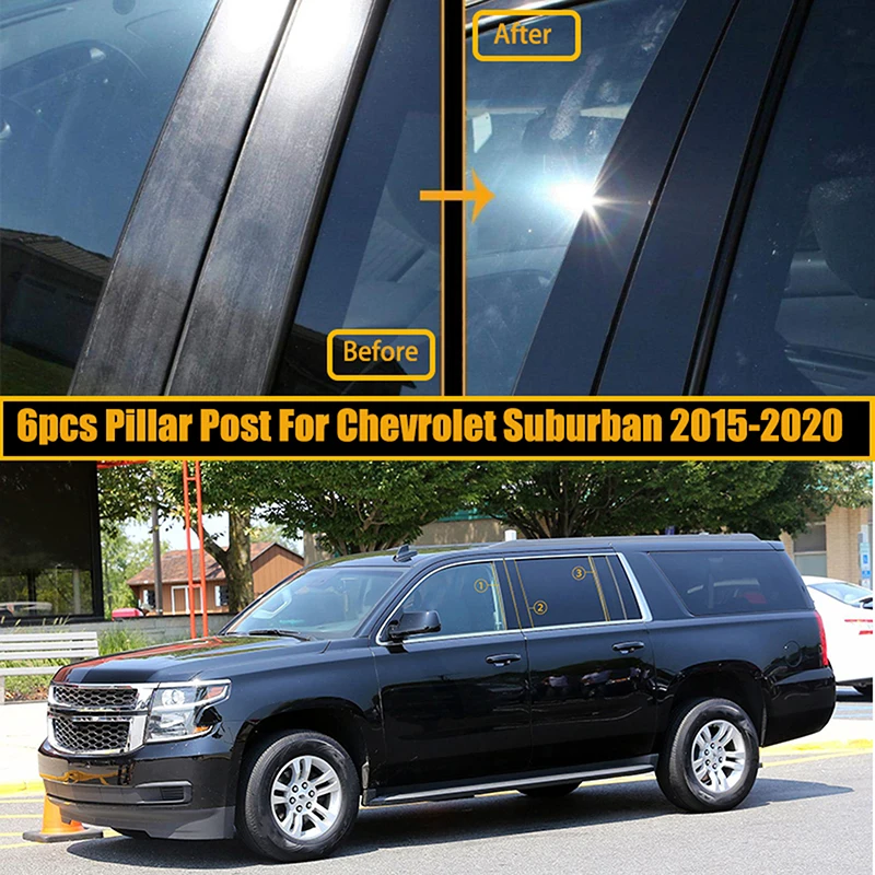 Fit For Chevrolet Suburban Yukon XL 2015 2016 2017 2018 2019 2020 Glossy Black Pillar Posts Door Window Trim Cover Sticker