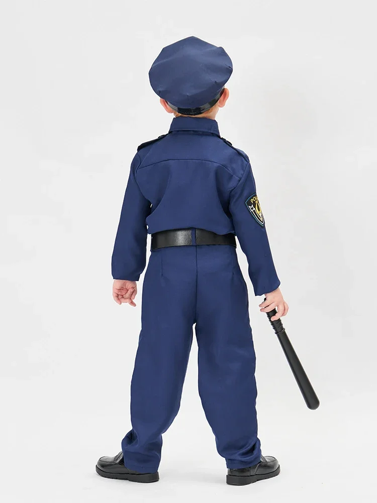 Umorden kids child police officer costume for boys cop policeman uniform full set halloween party role play fantasia cosplay