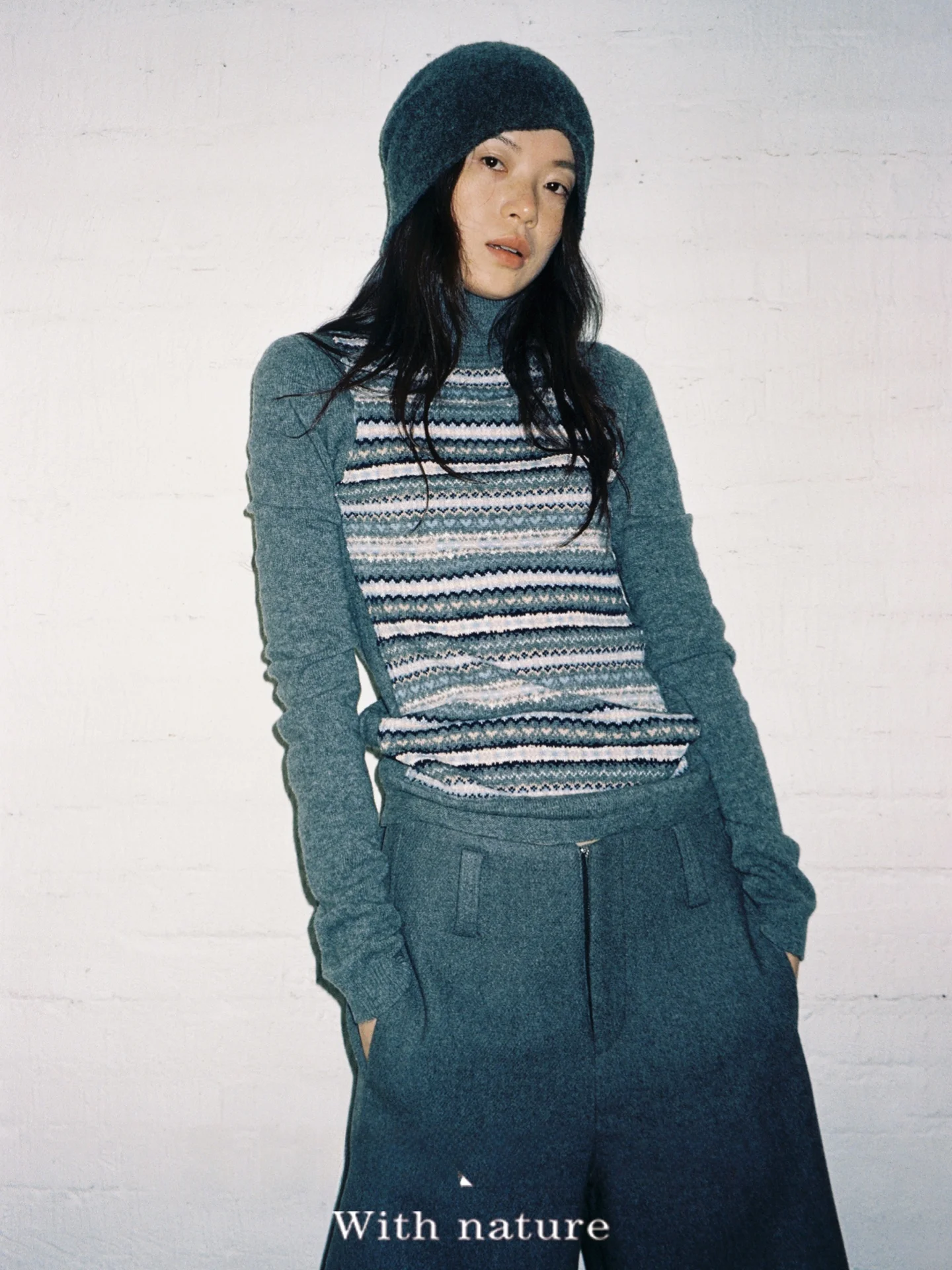 

Subi Australia Вязаный свитер из мериносовой шерсти Цвет Blo Patchwork Fair Isle Knit Slim Fit Soft to Skin Высокий воротник Длинный све