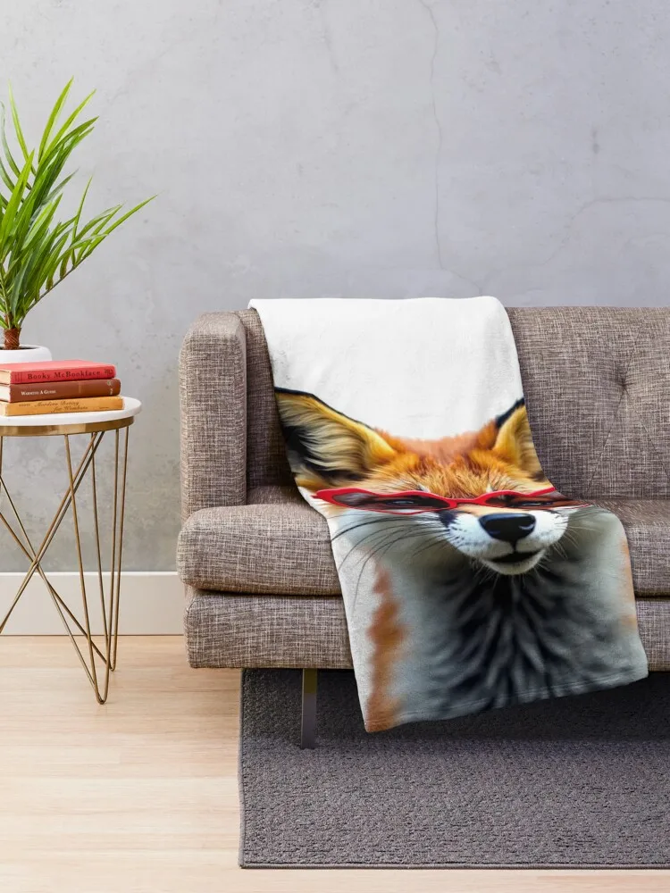 Funny cool Fox wearing heart shape sunglasses Throw Blanket Heavy Shaggy Soft Big Blankets