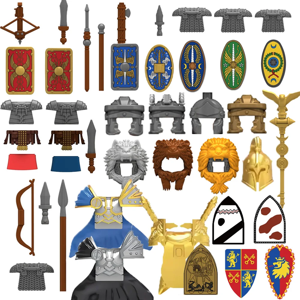 

MOC Medieval Roman Knight Building Blocks Character Accessories Warhorse Shield Toy Black And Red Lion Eagle Brick Gifts Army