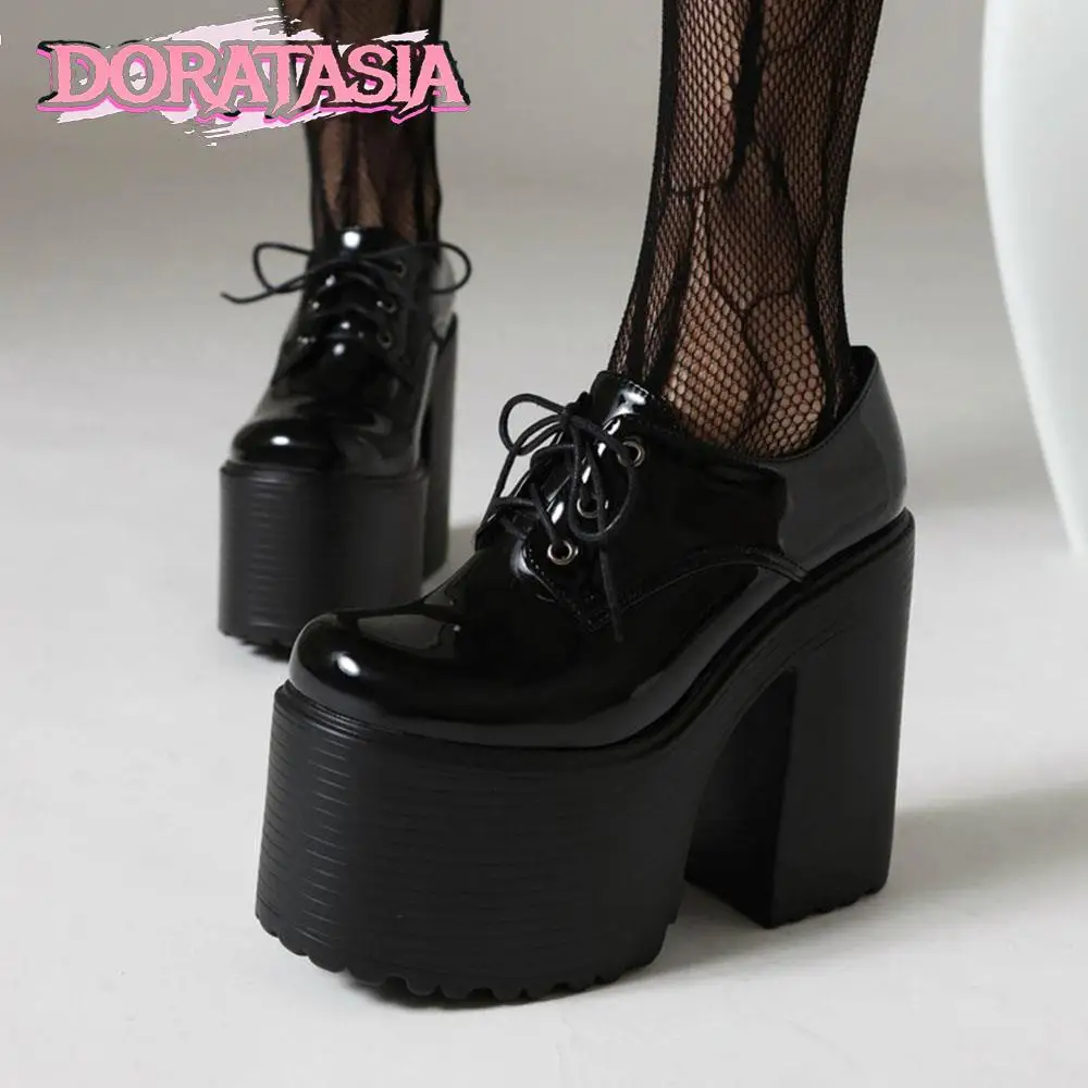 DORATASIA gruby wysoki obcas damskie czółenka Mary Jane zasznurować buty platformy dla kobiety 2023 Brand New Punk Goth fajne modne pompy